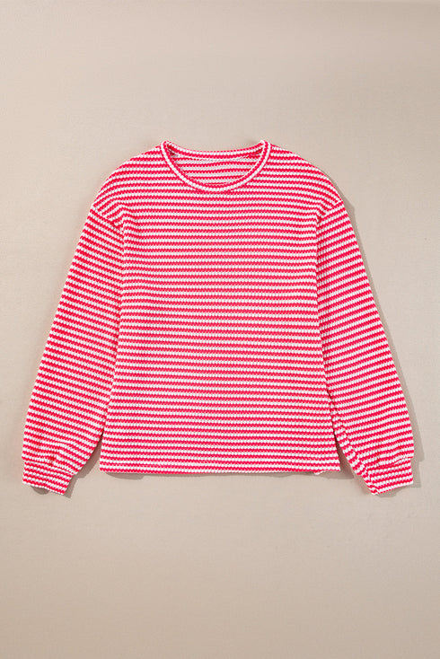 Stripe Round Neck Drop Shoulder Long Sleeve Top